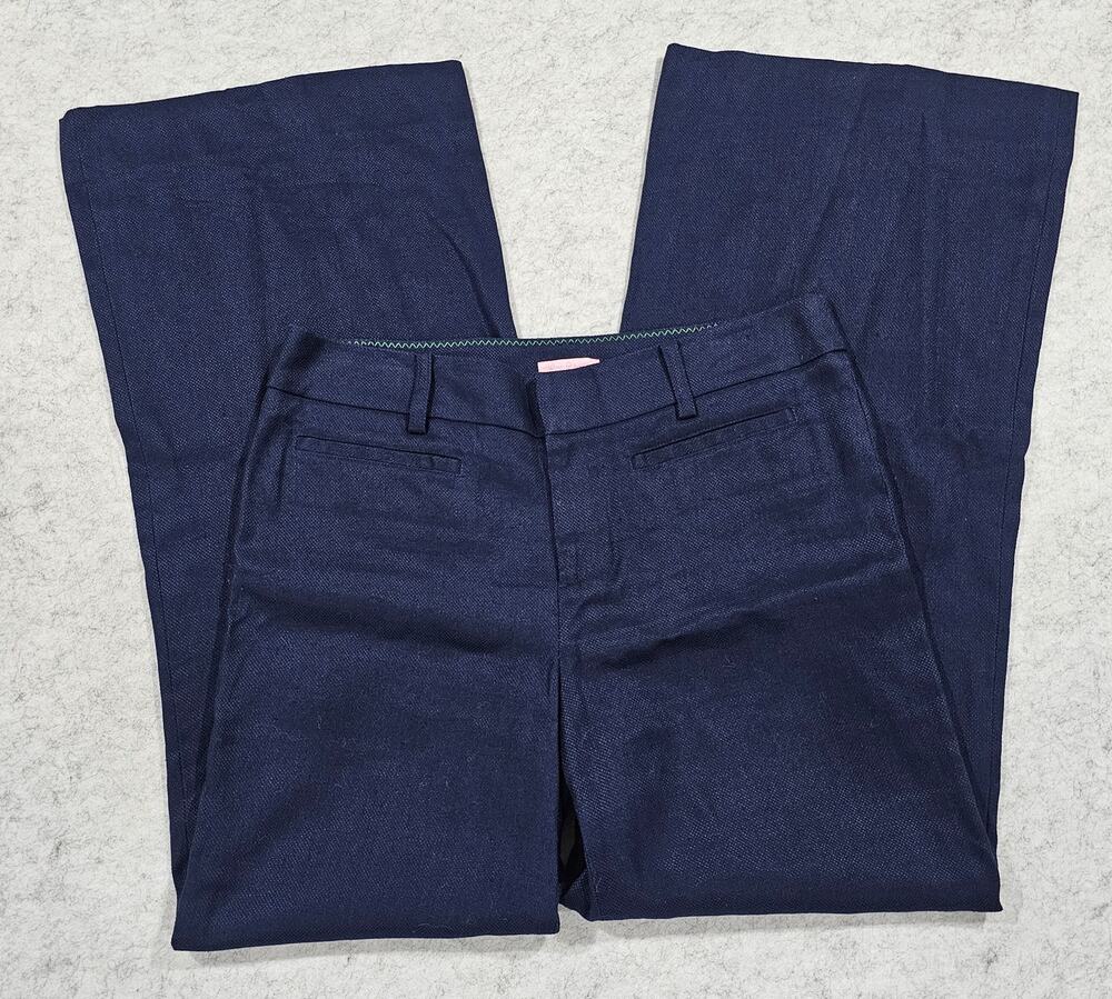 Lilly Pulitzer Linen Pants Navy Blue Wide Leg Trouser Preppy Pockets Sz 12